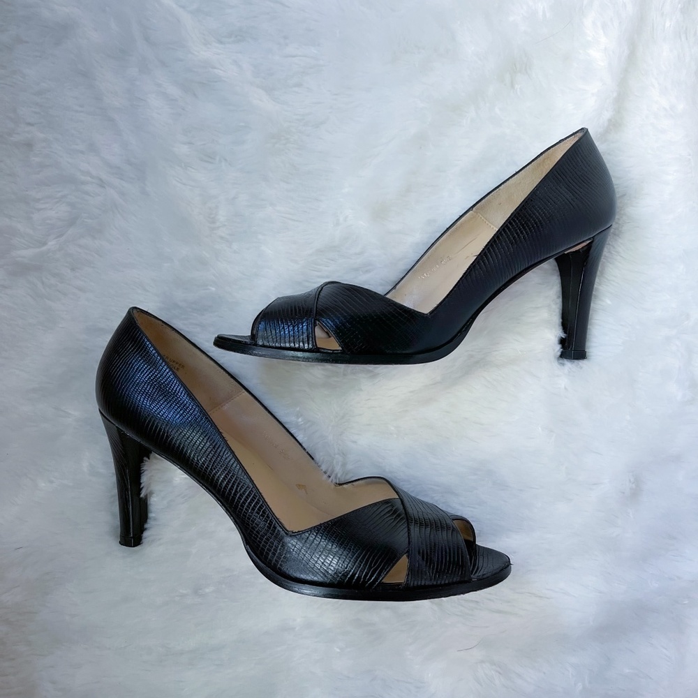 Lauren Ralph Lauren | Whelming Made in Spain Black Lizard Print Textured Leather - Picture 14 of 14